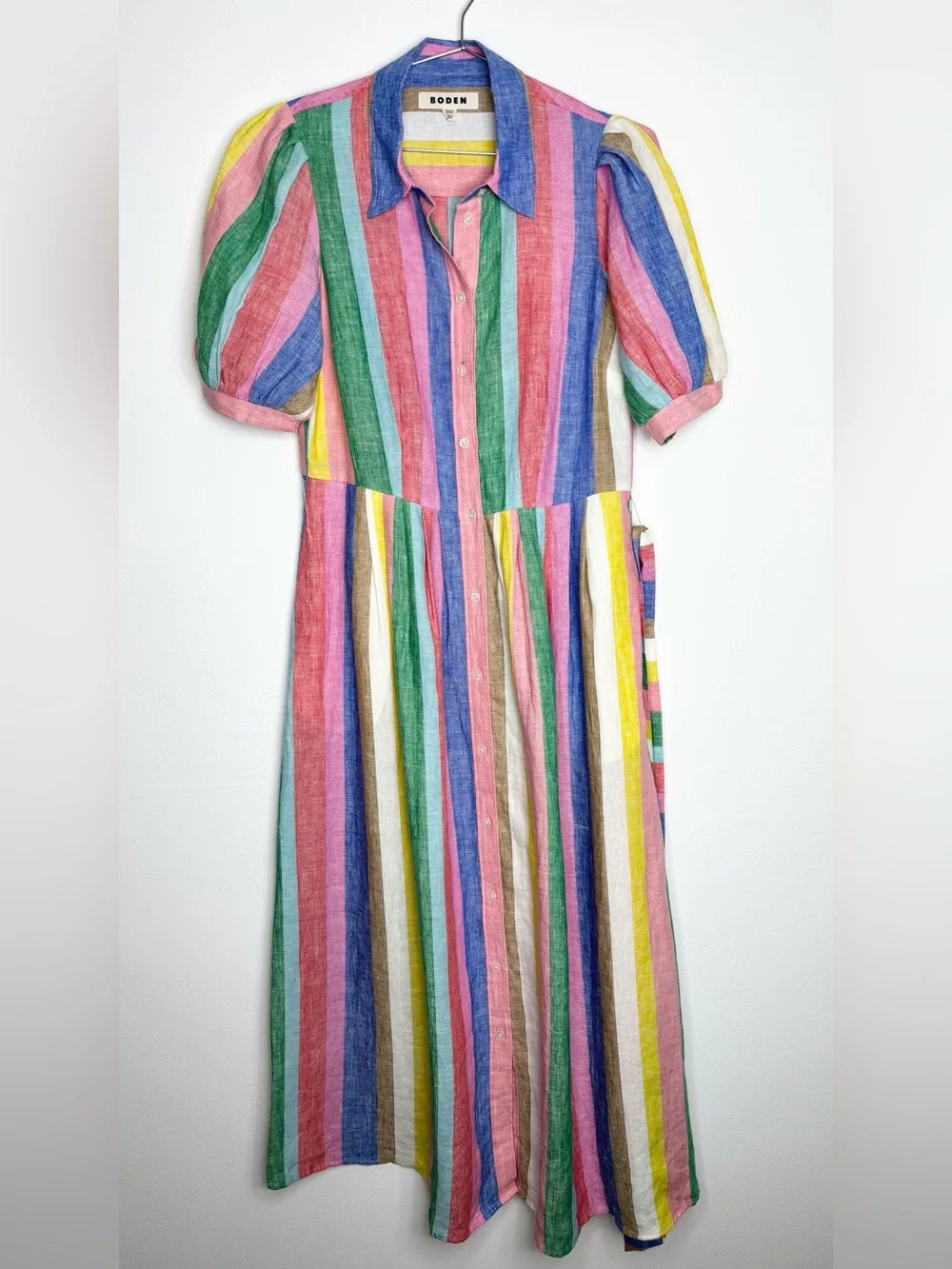 Boden Alexa Stripe Linen Maxi Shirt Dress Pink Multi Size 6R - Picture 5 of 16